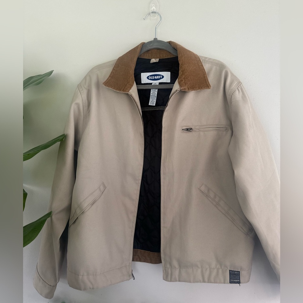 Vintage Y2K Old Navy Barn/ Chore Jacket in Tan with Corduroy collar